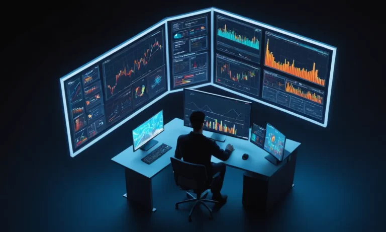 Una persona sentada frente a una pantalla de ordenador mostrando estadísticas de juego y gráficos de análisis.