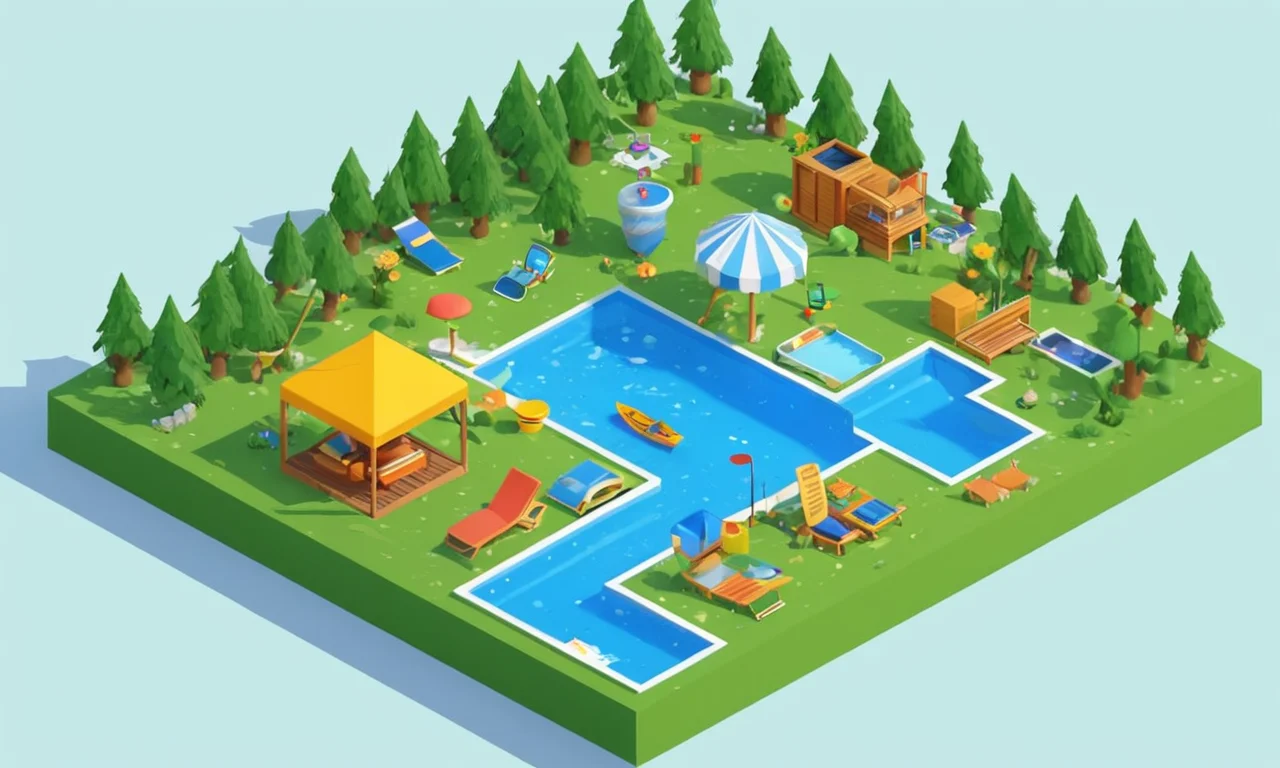 Una ilustración gráfica 3D con diversos objetos y herramientas que la rodean.