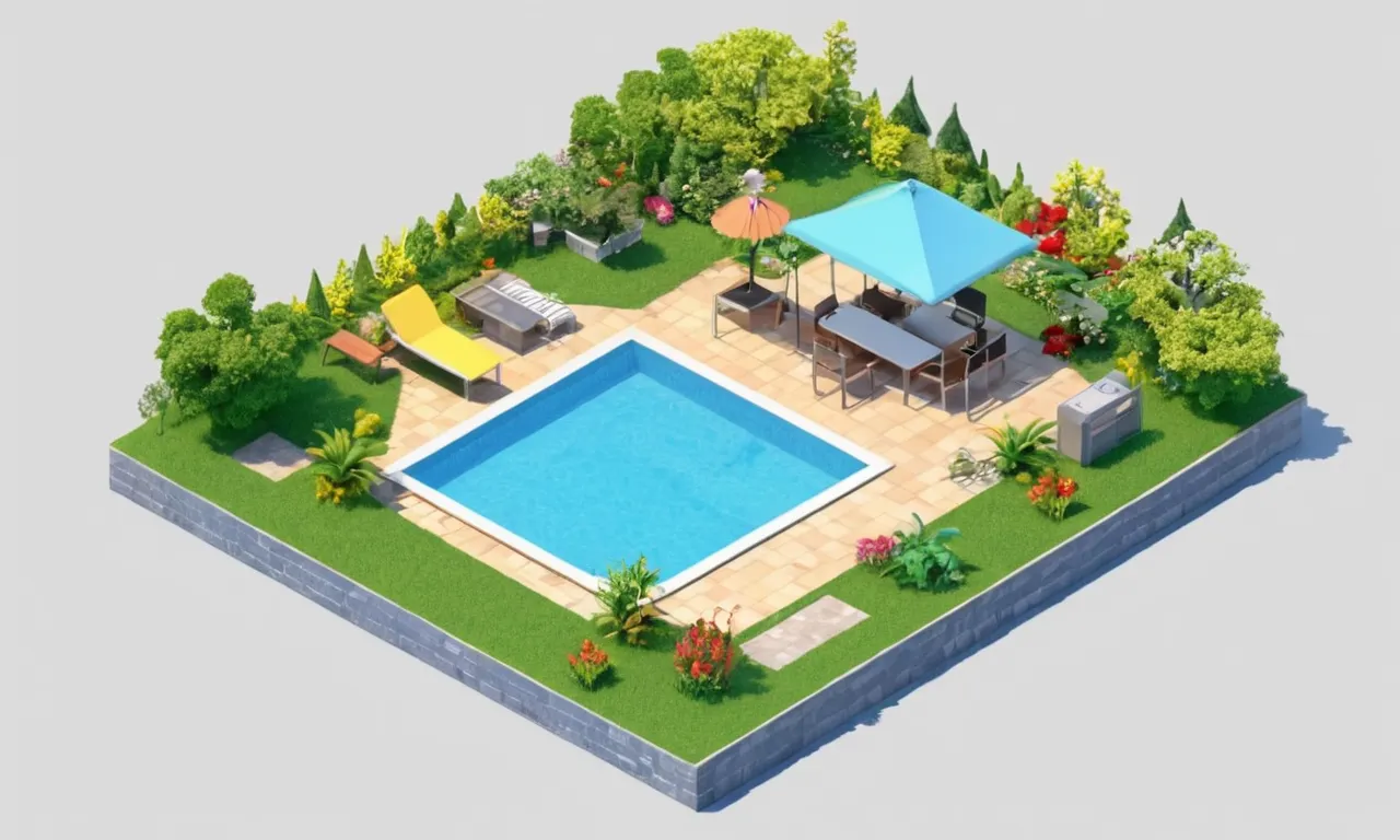 Una imagen 3D generada por ordenador de varios objetos con una cámara virtual.