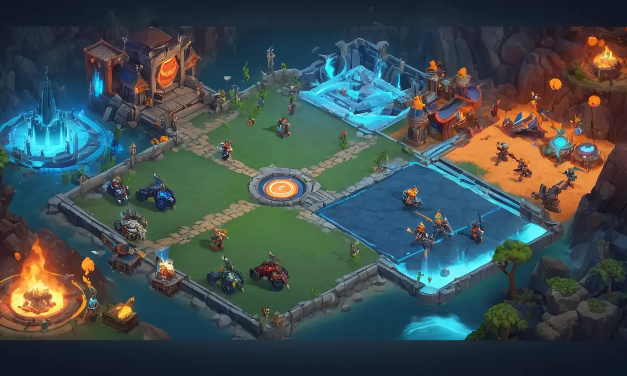 Una pantalla dividida que compara diferentes modos de juego competitivos, como MOBA, FPS y RTS.