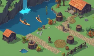 Un controlador de videojuegos rodeado de escenas de juego de acción-aventura en una pantalla de televisión.