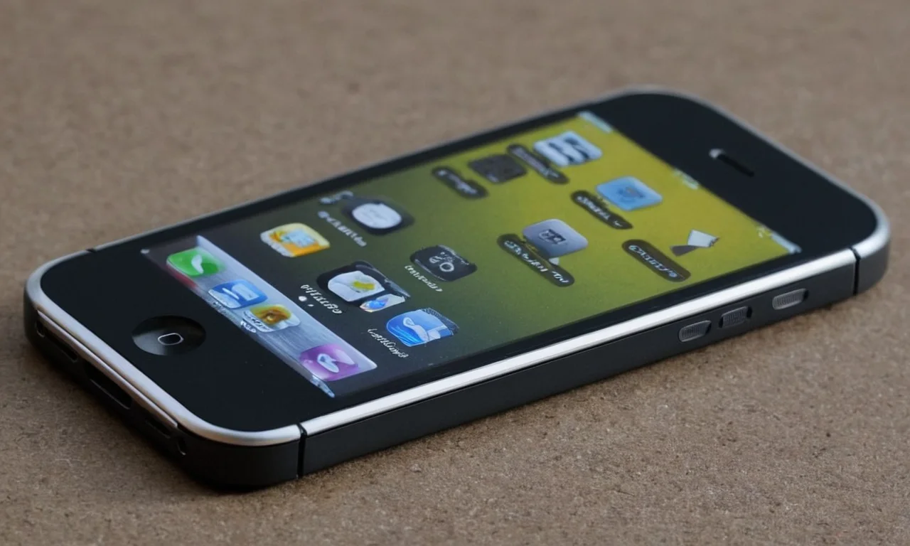 Un primer plano del iPhone original 2007 con su icónica pantalla multi-touch y diseño elegante.