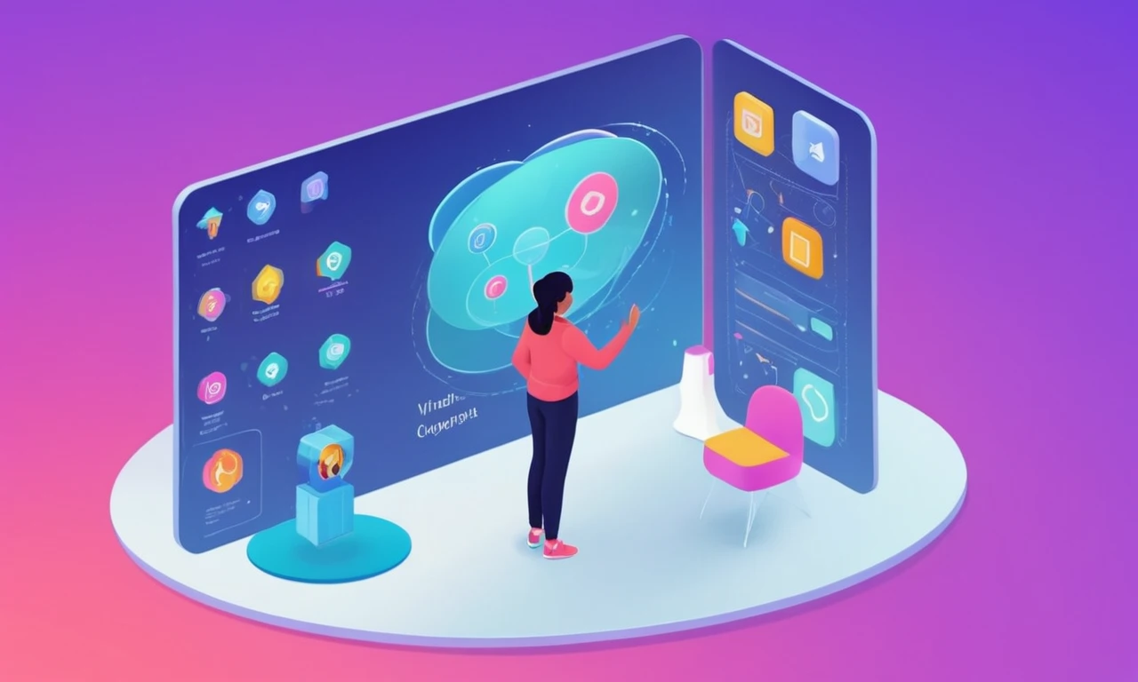 Una persona interactuando con un avatar virtual personalizado en una pantalla, rodeado de elementos de diseño y opciones de personalización.