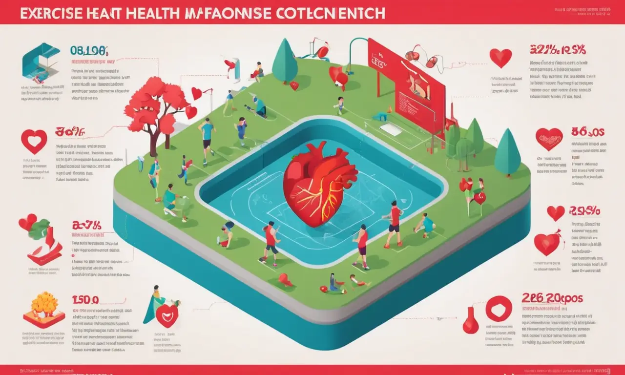 Infografía visualizando la relación entre ejercicio y salud cardíaca.