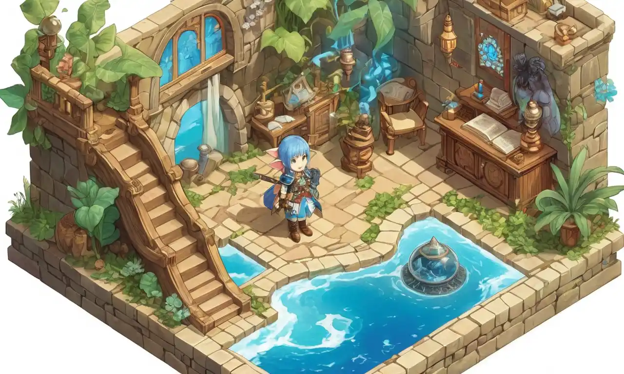 Una ilustración de un personaje de Final Fantasy Crystal Chronicles rodeado de elementos literarios y análisis crítico.