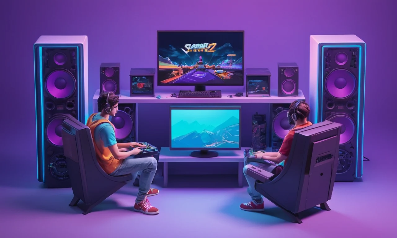 Un jugador nostálgico sentado frente a una consola retro o PC con una configuración de juego competitiva.