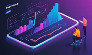 Un profesional de negocios en pie delante de un gráfico que muestra mayor productividad y eficiencia debido a los efectos del entrenamiento.