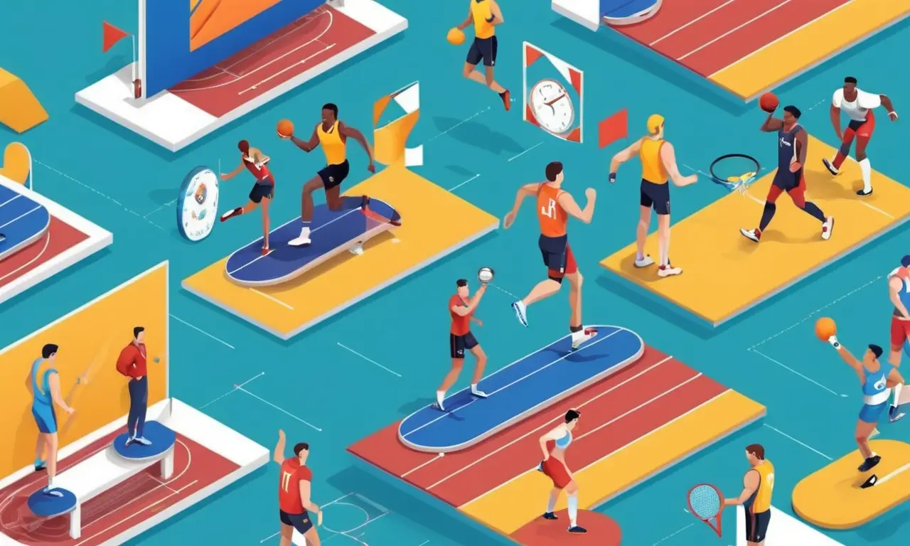 Athletes fondos e historias personales mostrados junto a gráficos y estadísticas que ilustran su éxito en deportes competitivos.