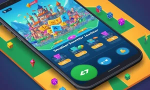 Una pantalla de teléfono inteligente que muestra un juego móvil con una tabla de clasificación competitiva en el fondo.