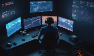 Un jugador sentado frente a una pantalla