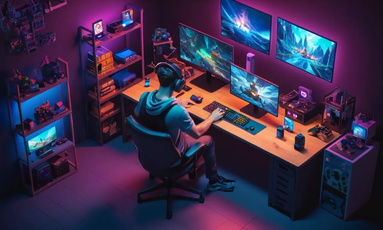 Un jugador que sostiene un controlador con una consola de juego modificada a su lado.