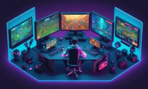 Un jugador analizando un partido de juego profesional en una pantalla de computadora.