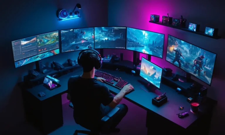 Un jugador se centró en una pantalla con múltiples monitores