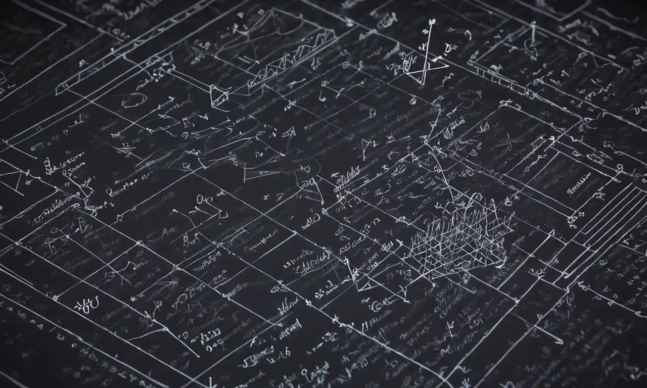 Una imagen que muestra fórmulas matemáticas en una pizarra blanca o pizarra rodeada de gráficos y diagramas de computadora.