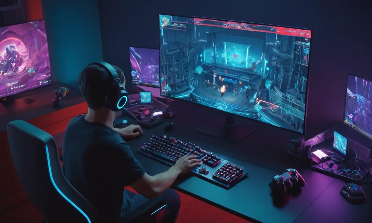 Una pantalla de computadora que muestra aspectos legales y éticos de las modificaciones de videojuegos, con un jugador en el fondo.