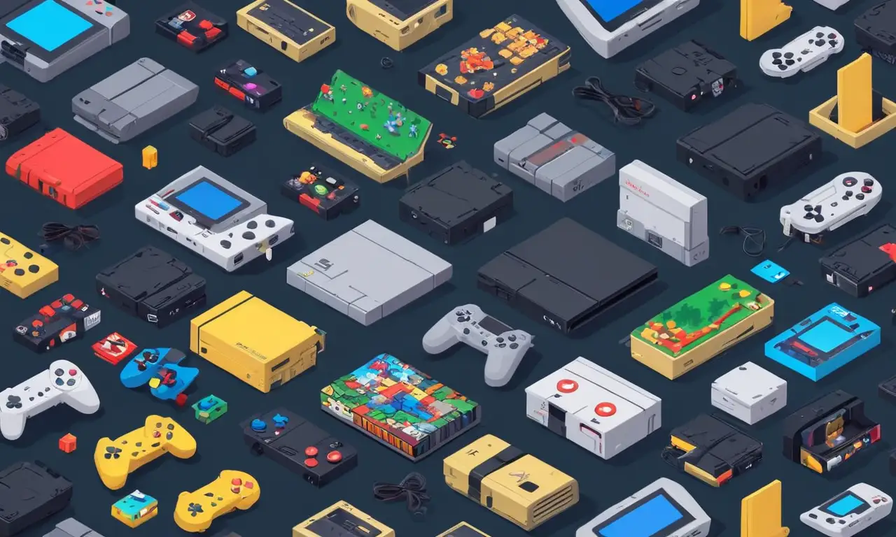 Un collage de consolas de videojuegos icónicos (por ejemplo