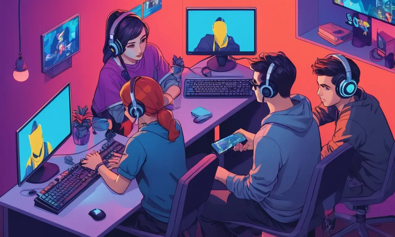 Un grupo de jugadores se reunieron alrededor de una computadora