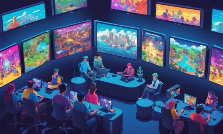 Personas jugando videojuegos en consolas o PCs rodeados de pantallas que muestran problemas sociales.