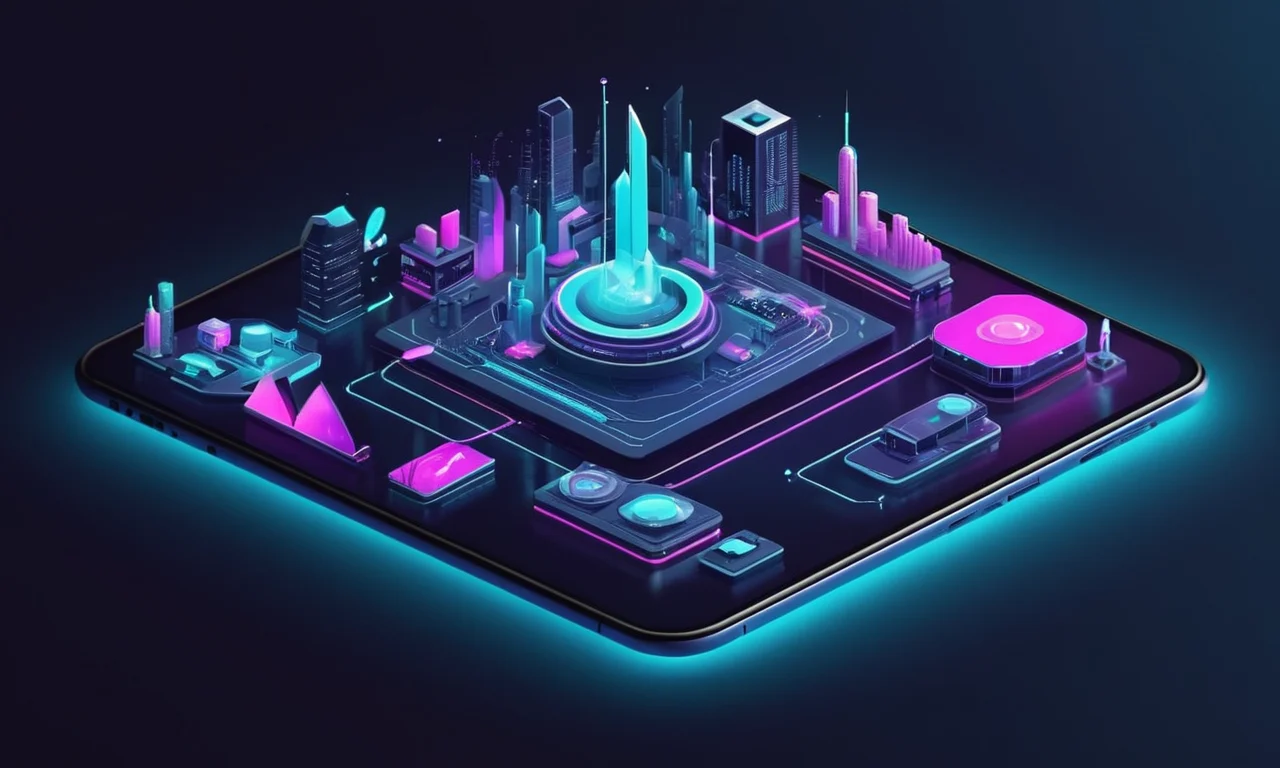 Un concepto futurista de diseño con tendencias gráficas aplicadas a temas contemporáneos en pantallas y dispositivos.