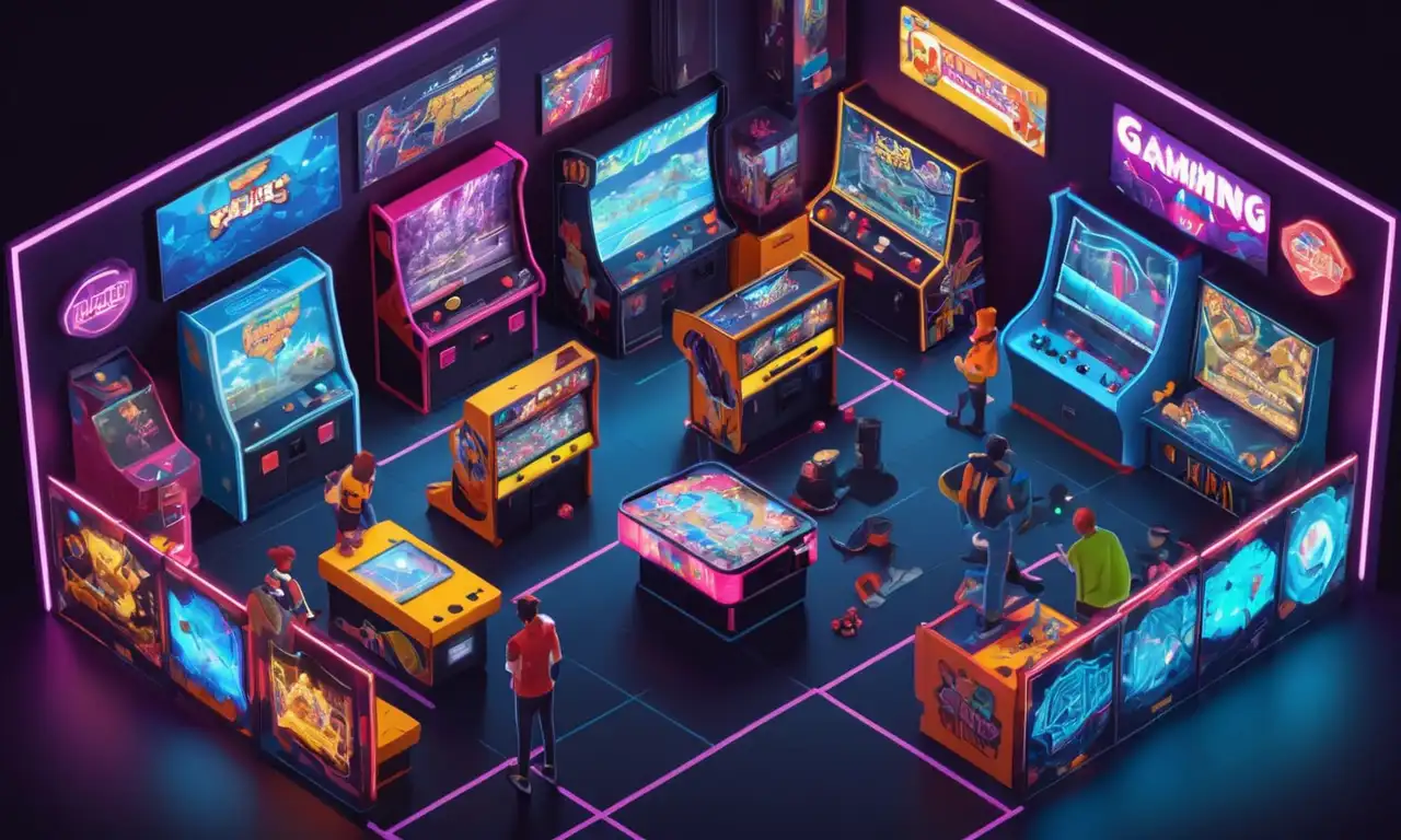 Una persona rodeada de juegos de arcade