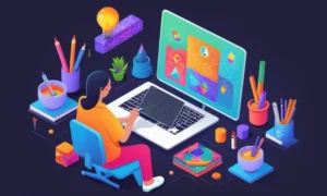 Una persona que utiliza una tableta gráfica para crear ilustraciones que representan diversos iconos culturales.