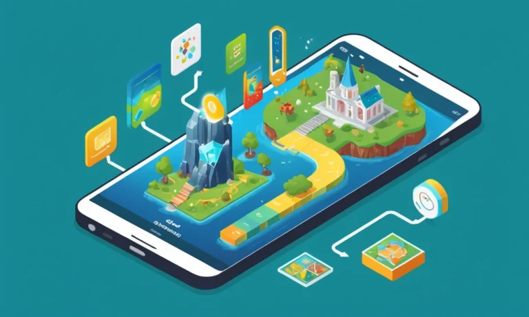 Una pantalla móvil que muestra un diagrama de proceso de desarrollo de juegos educativos.