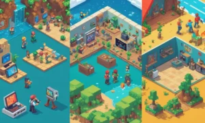 Una imagen de pantalla dividida que muestra la evolución del desarrollo del juego desde el arte pixel temprano hasta los gráficos modernos