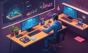Un desarrollador sentado en un escritorio