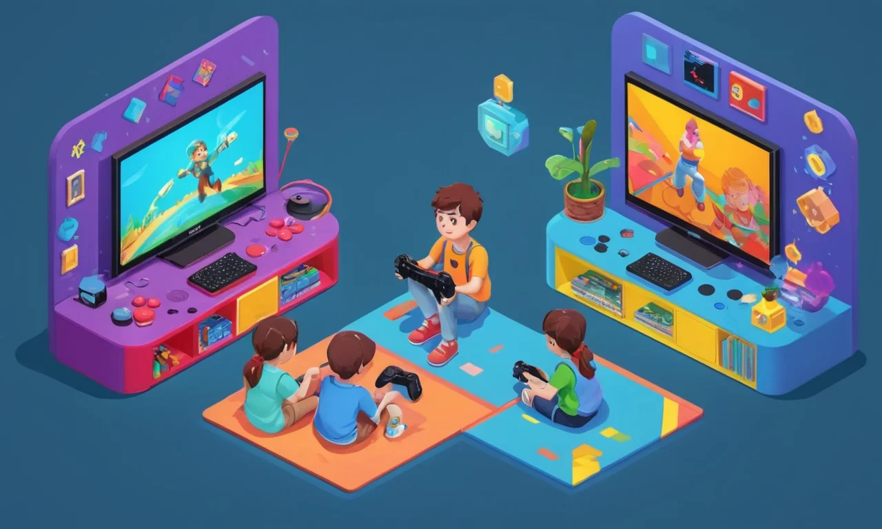 Una persona jugando un juego en su consola, con una imagen de pantalla dividida que contrasta la niñez y las percepciones de la edad adulta del juego.