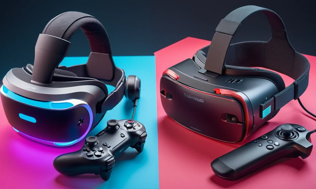 Una imagen de pantalla dividida que compara los controladores de juego clásicos con los auriculares VR modernos.