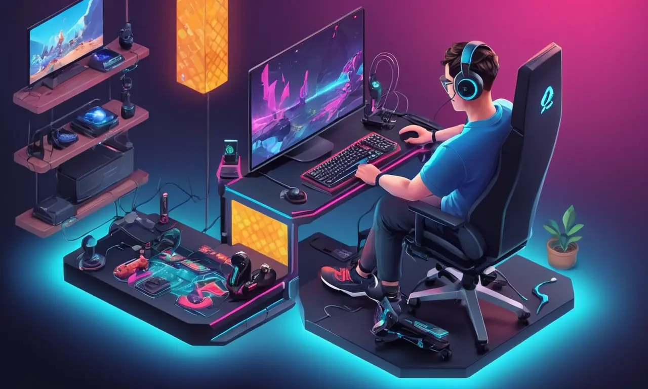 Un jugador con discapacidad usando tecnología de asistencia para jugar videojuegos.