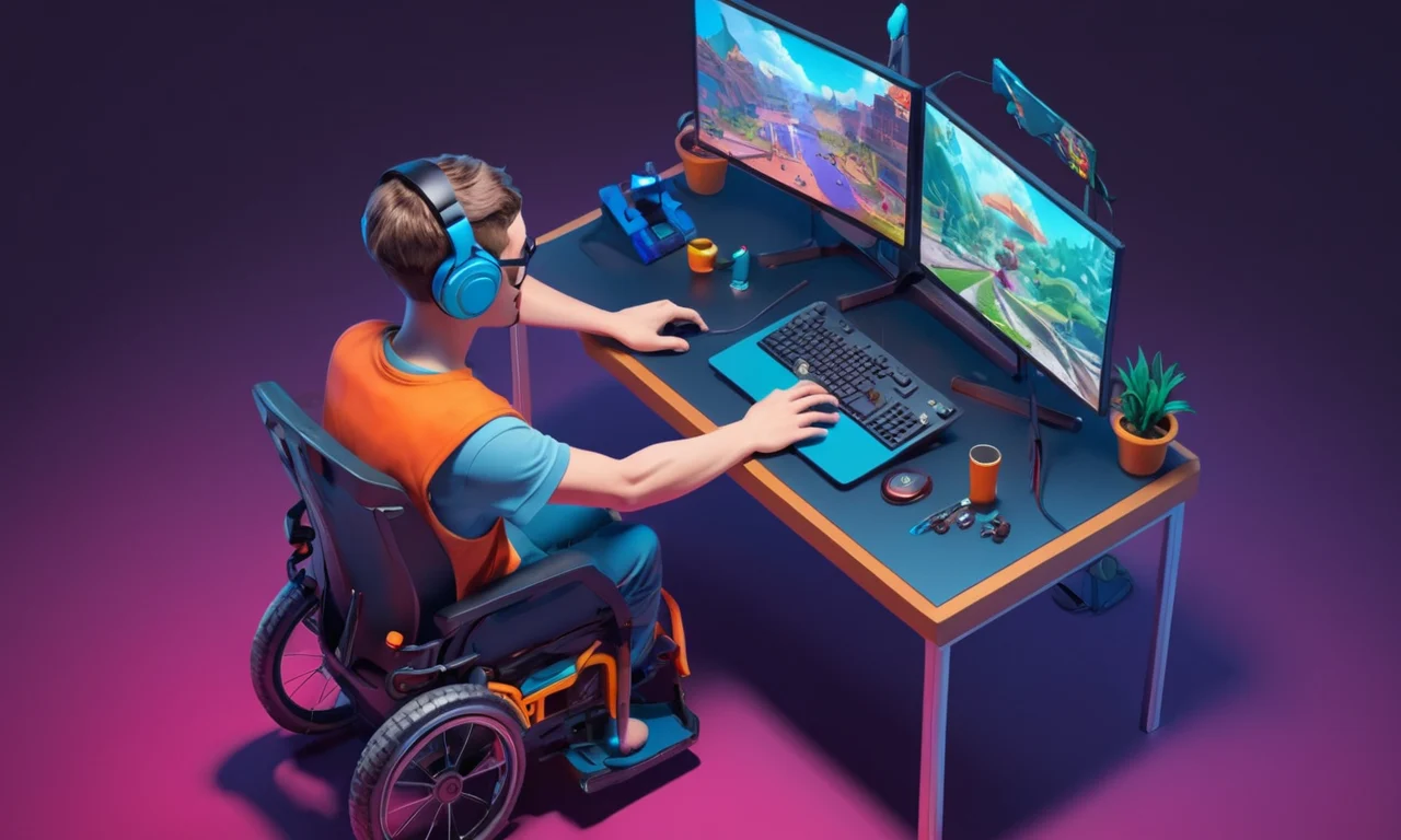 Un jugador con una discapacidad usando tecnología de asistencia para jugar su juego favorito.