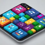 Una pantalla de teléfono inteligente que muestra varias versiones del juego Tetris del pasado al presente.