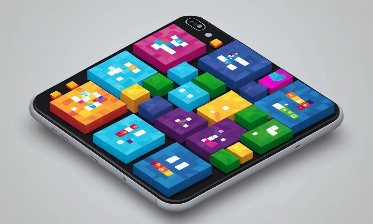 Una pantalla de teléfono inteligente que muestra varias versiones del juego Tetris del pasado al presente.