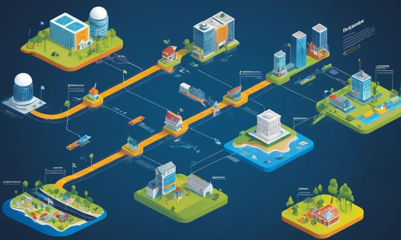 Un cronograma que muestra la evolución de las plataformas de distribución con iconos y flechas que representan innovación e influencia.