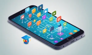 Una pantalla de smartphone que muestra varias aplicaciones educativas y cursos en línea para diferentes temas.