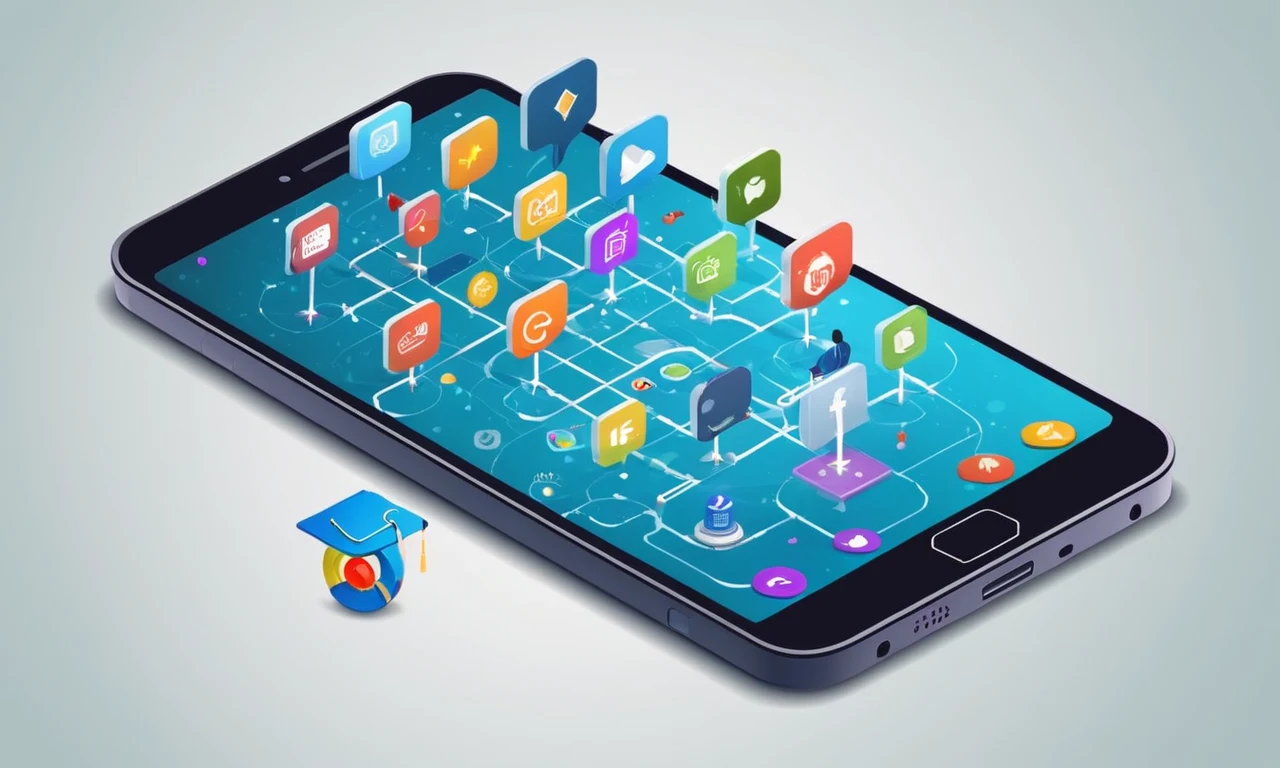 Una pantalla de smartphone que muestra varias aplicaciones educativas y cursos en línea para diferentes temas.