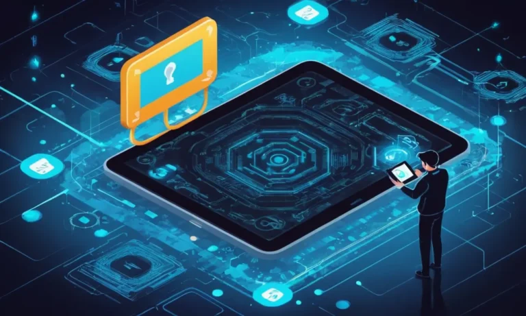 Una persona que sostiene un dispositivo digital con un símbolo de advertencia en la pantalla