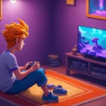 Un jugador sentado frente a un televisor