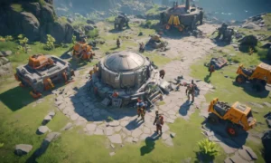 Una captura de pantalla del videojuego Anthem con jugadores decepcionados en el fondo