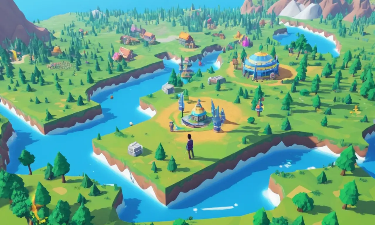 Un personaje de jugador de pie frente a un paisaje del mundo virtual con opciones de personalización mostradas.