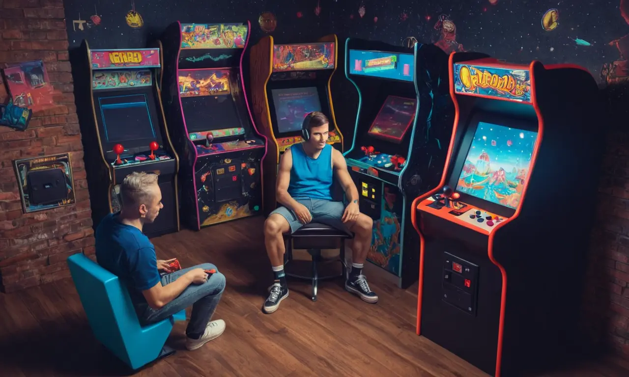 Un jugador de la vieja escuela sentado frente a una consola arcade original
