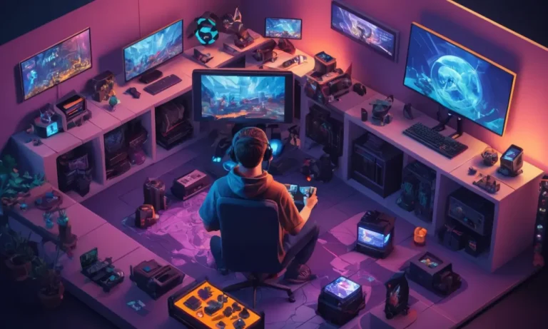 Un jugador rodeado de pantallas que muestran diferentes simulaciones de juego de rol