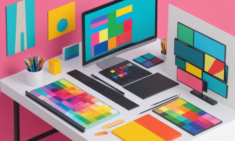 Artista explorando paletas de colores vibrantes en una pantalla de ordenador para proyectos de diseño gráfico.