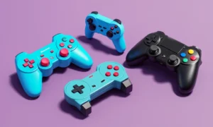 Una colección de antiguos y nuevos controladores de juego de diferentes épocas lado a lado