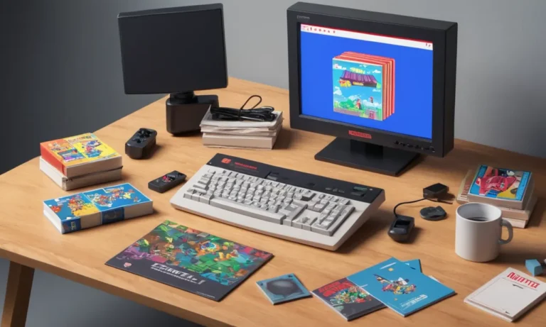 Una captura de pantalla de la consola de estilo Nintendo fallida en un monitor de computadora rodeado de notas y libros sobre su fracaso.