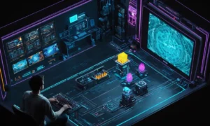 Un programador que explora el código en una pantalla que muestra el marco de modding del juego Nemesis.