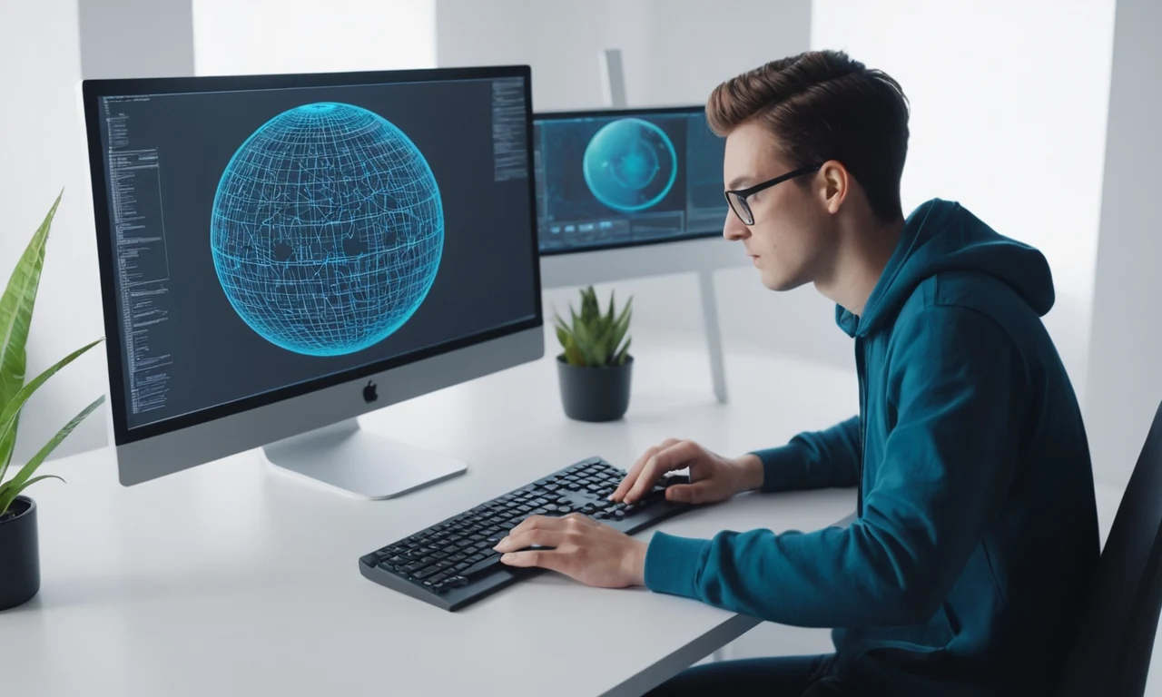 Un artista manipula los gráficos 3D en una pantalla de ordenador