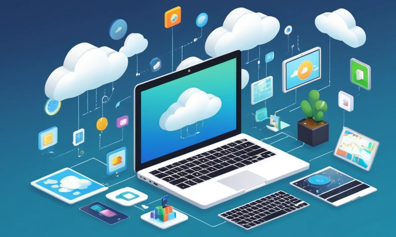 Un entorno de desarrollo basado en la nube con varias herramientas e iconos mostrados en una pantalla portátil.