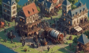 Un escenario de la era victoriana con maquinaria a vapor y caballeros luchando contra vampiros.